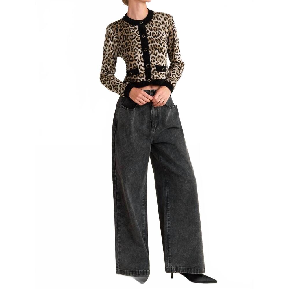 NEW FLYING TOMATO kristen animal print knit cardigan in leopard - Picture 7 of 7
